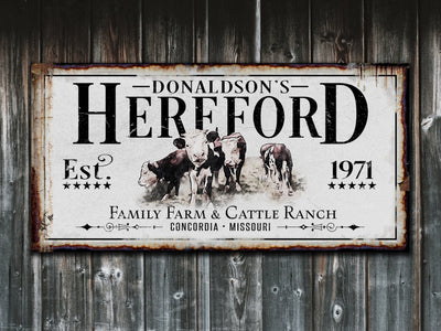 Aeticon Canvas Hereford Cattle Ranch Sign | Last Name Farmhouse Sign | Farmhouse Sign | Ranch House Plans | Farm Wall Decor | Distressed Sign