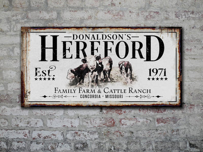 Aeticon Canvas Hereford Cattle Ranch Sign | Last Name Farmhouse Sign | Farmhouse Sign | Ranch House Plans | Farm Wall Decor | Distressed Sign
