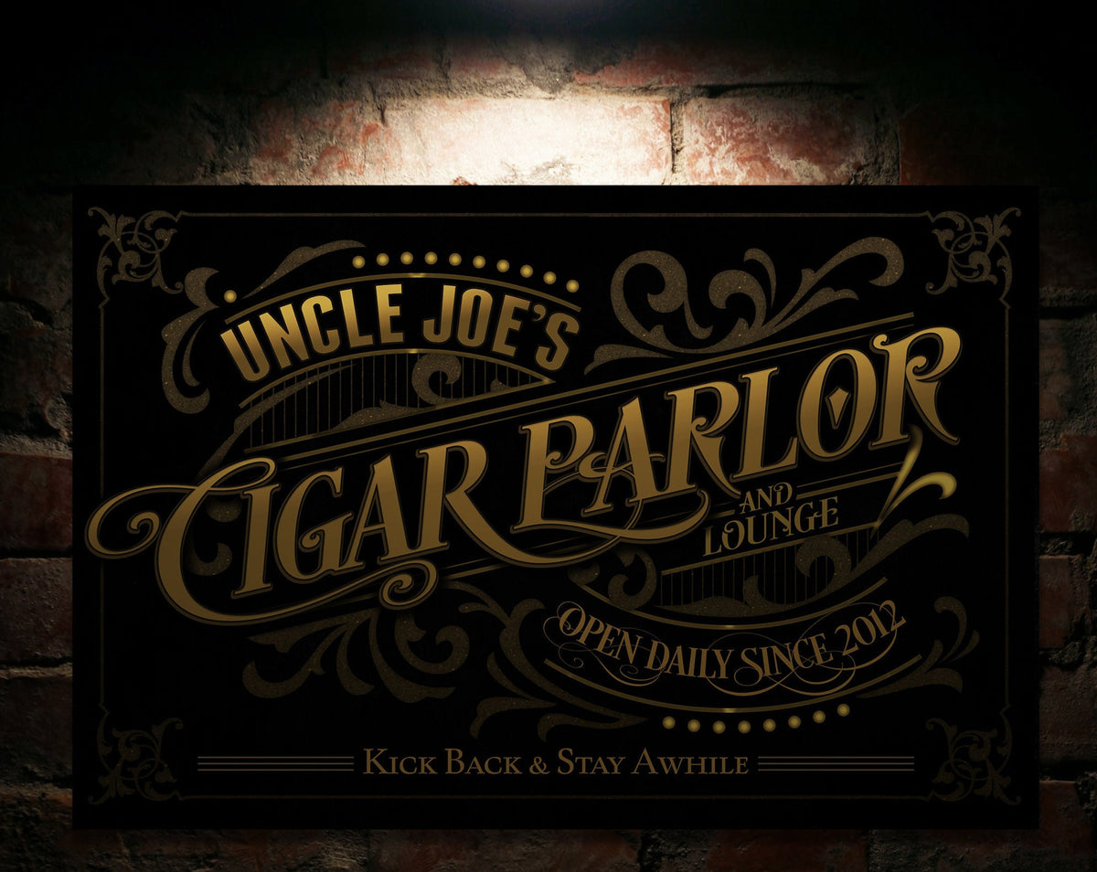 Aeticon Canvas Personalized Cigar Parlor Sign | Cigar Parlor and Lounge Sign | Cigar Lounge Sign | Rustic Cigar Sign | Vintage Cigar Bar Sign