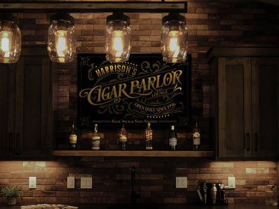 Aeticon Canvas Personalized Cigar Parlor Sign | Cigar Parlor and Lounge Sign | Cigar Lounge Sign | Rustic Cigar Sign | Vintage Cigar Bar Sign
