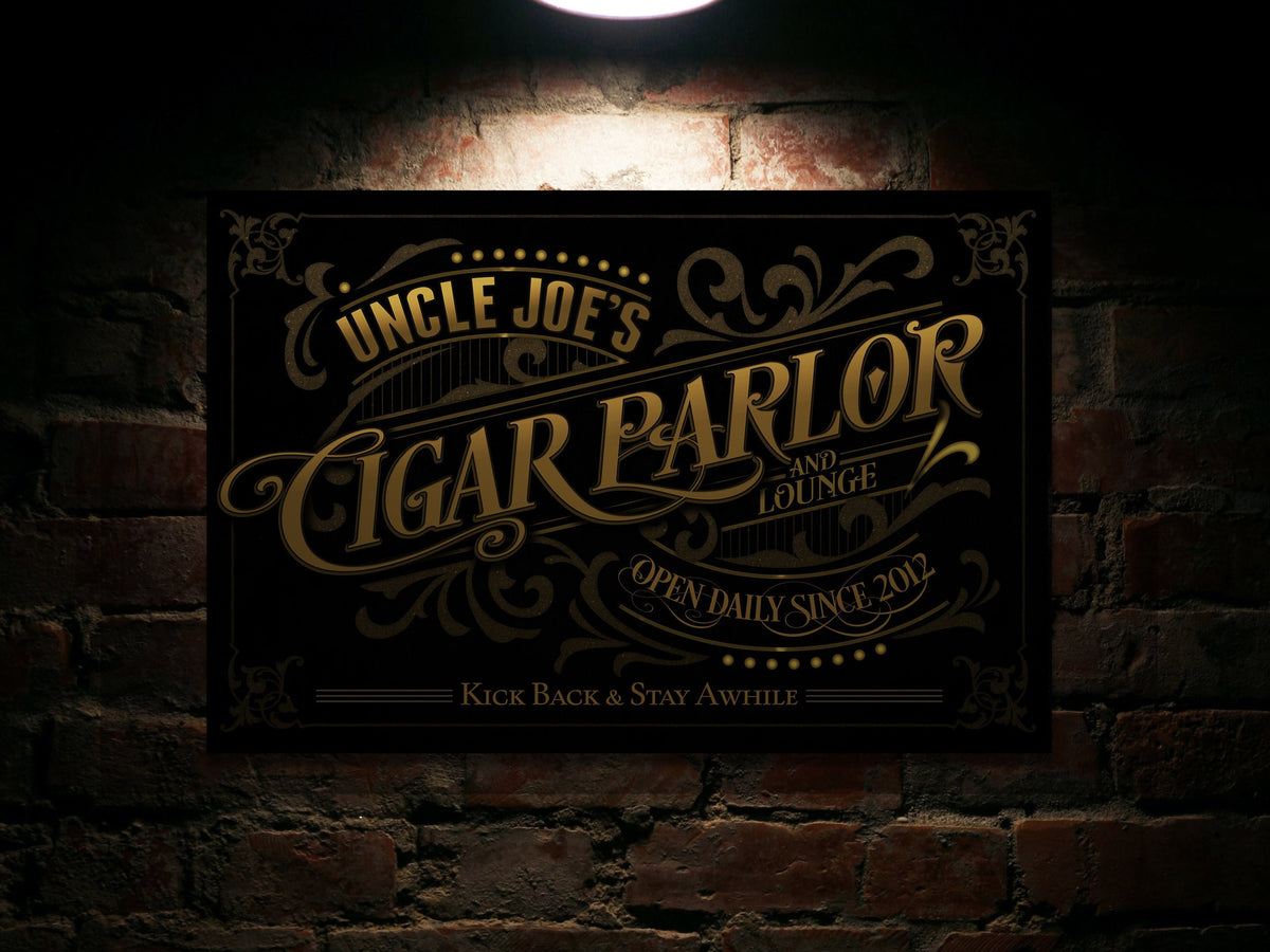 Aeticon Canvas Personalized Cigar Parlor Sign | Cigar Parlor and Lounge Sign | Cigar Lounge Sign | Rustic Cigar Sign | Vintage Cigar Bar Sign