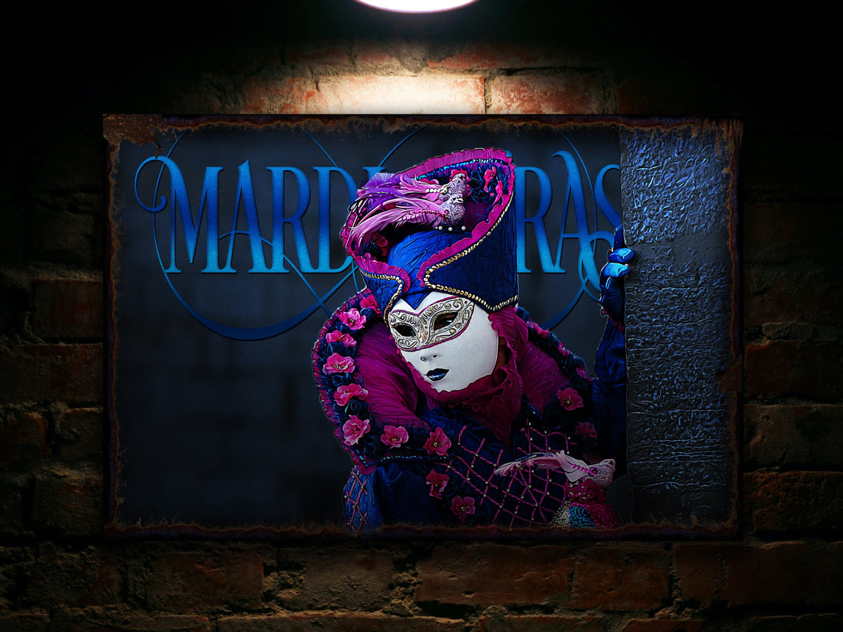 Aeticon Canvas Mardi Gras Mask Decor | Mardi Gras Decorations | Mardi Gras Decor Sign | Urban Rust Mardi Gras | Distressed Mardi Gras 2023