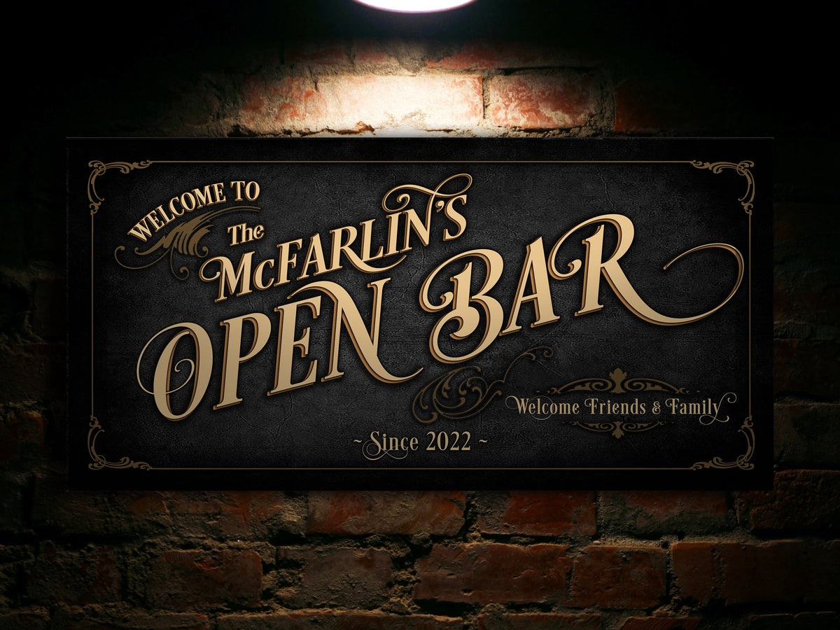 Aeticon Canvas Open Bar Sign Personalized, Wedding Bar Wall Decor, Personalized Bar Sign, Vintage Bar Signage