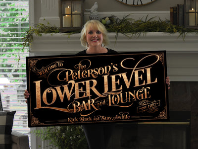 Aeticon Canvas Personalized Lower Level Bar Sign - Canvas! | Custom Bar Sign | Modern Farmhouse Sign | Basement Bar Decor | Custom Basement Sign