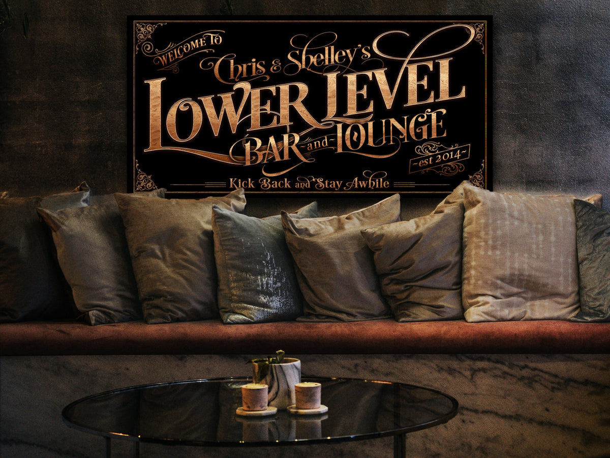 Aeticon Canvas Personalized Lower Level Bar Sign - Canvas! | Custom Bar Sign | Modern Farmhouse Sign | Basement Bar Decor | Custom Basement Sign