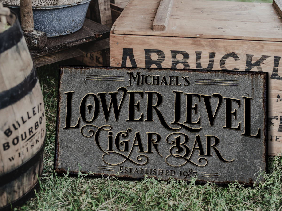 Aeticon Canvas Lower Level Cigar Bar Sign | Personalized Cigar Bar Sign | Lower Level Sign | Man Cave Decor | Customized Cigar Bar Sign for Basement