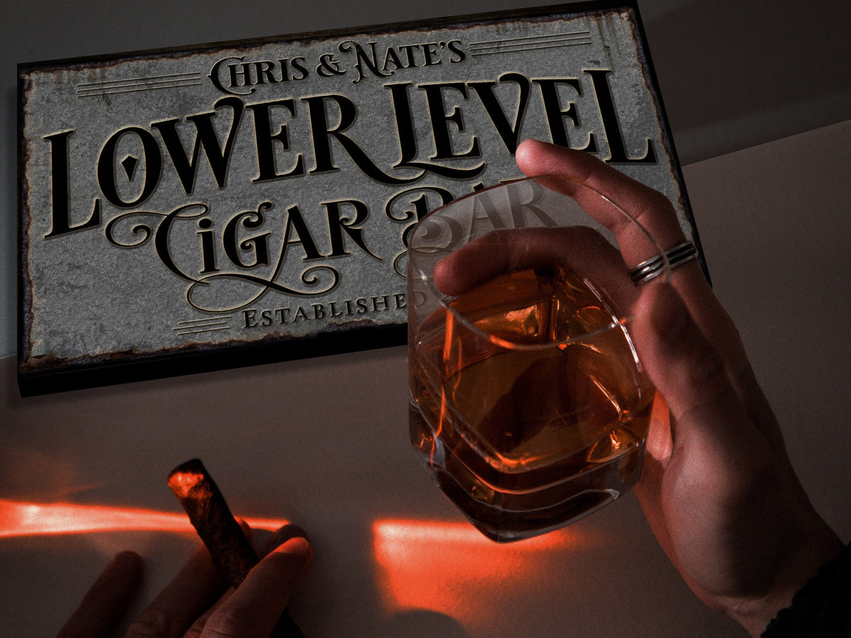 Aeticon Canvas Lower Level Cigar Bar Sign | Personalized Cigar Bar Sign | Lower Level Sign | Man Cave Decor | Customized Cigar Bar Sign for Basement