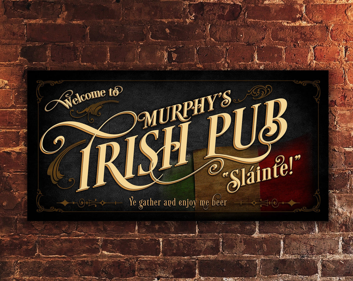 Aeticon Canvas Irish Pub Flag Sign Personalized, Ireland Flag Bar Wall Decor, Personalized Bar Sign, Vintage Bar Signage