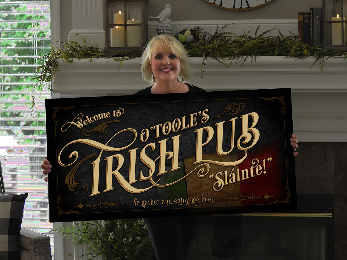 Aeticon Canvas Irish Pub Flag Sign Personalized, Ireland Flag Bar Wall Decor, Personalized Bar Sign, Vintage Bar Signage