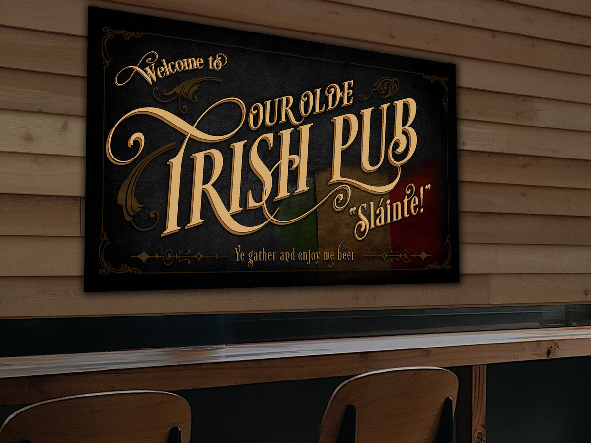 Aeticon Canvas Irish Pub Flag Sign Personalized, Ireland Flag Bar Wall Decor, Personalized Bar Sign, Vintage Bar Signage