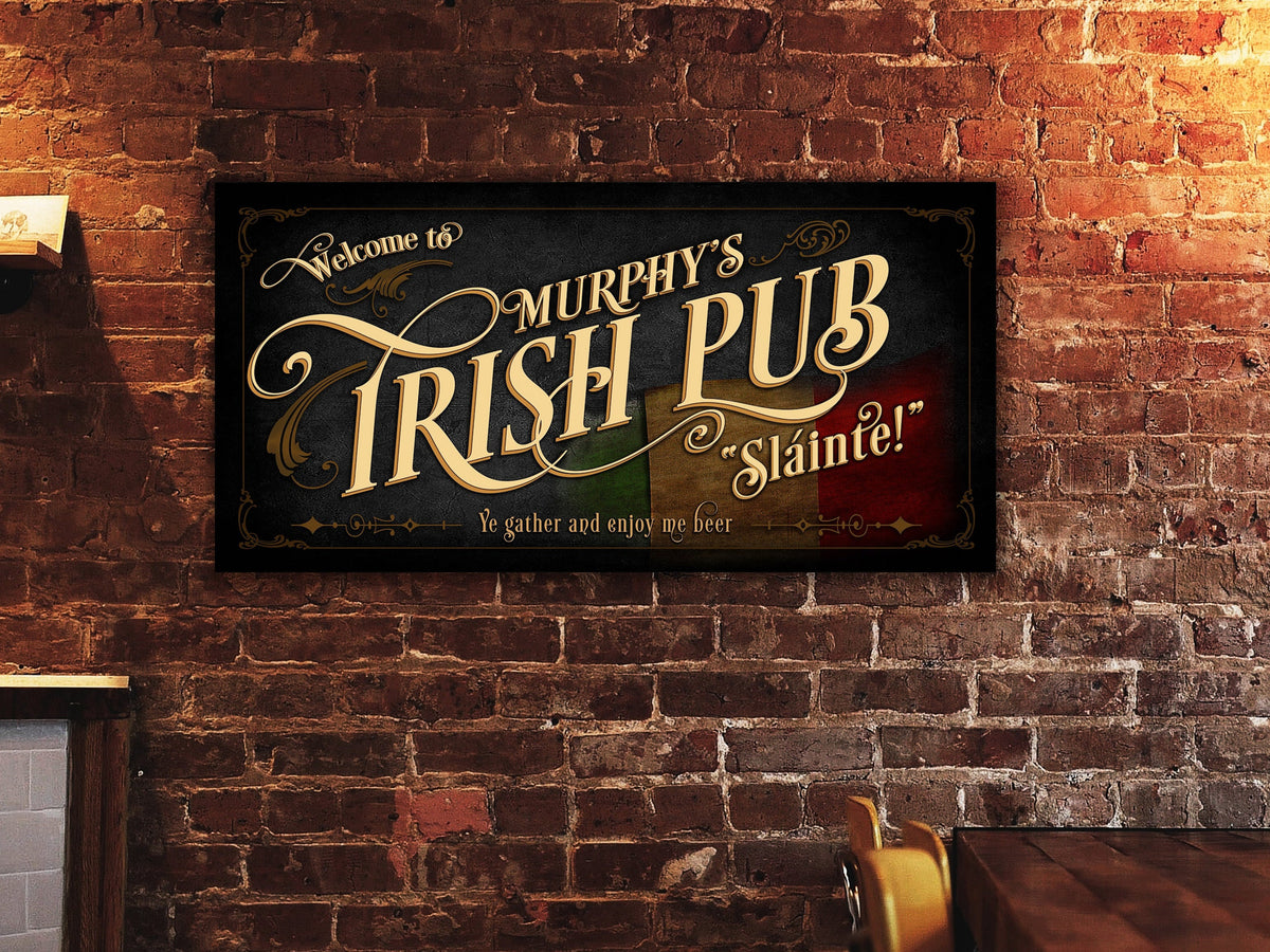 Aeticon Canvas Irish Pub Flag Sign Personalized, Ireland Flag Bar Wall Decor, Personalized Bar Sign, Vintage Bar Signage