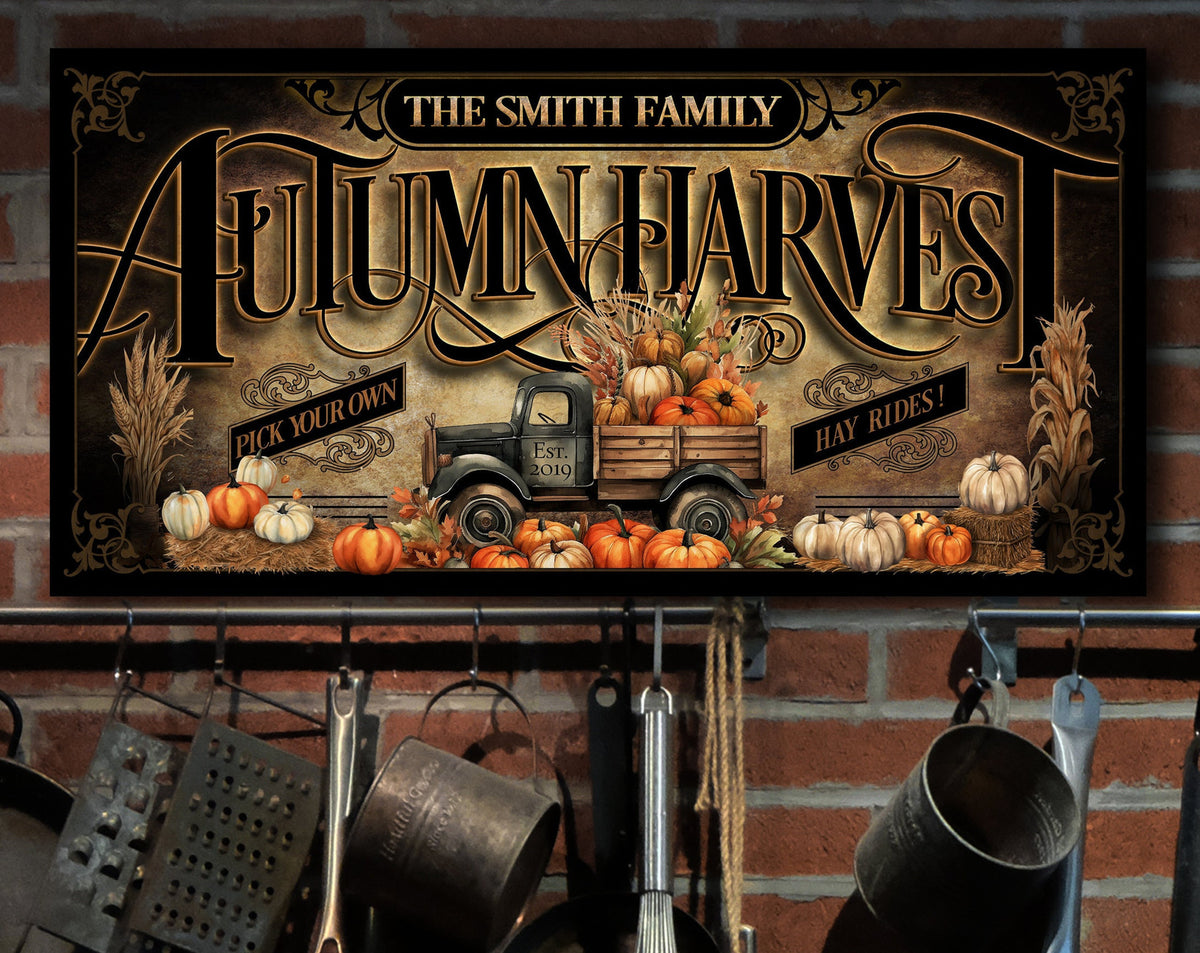 Aeticon Canvas Autumn Harvest Pumpkin Sign | Fall Harvest Pumpkin Sign | Rustic Fall Decor | Pumpkin Truck Vintage Sign | Personalized Pumpkin Sign