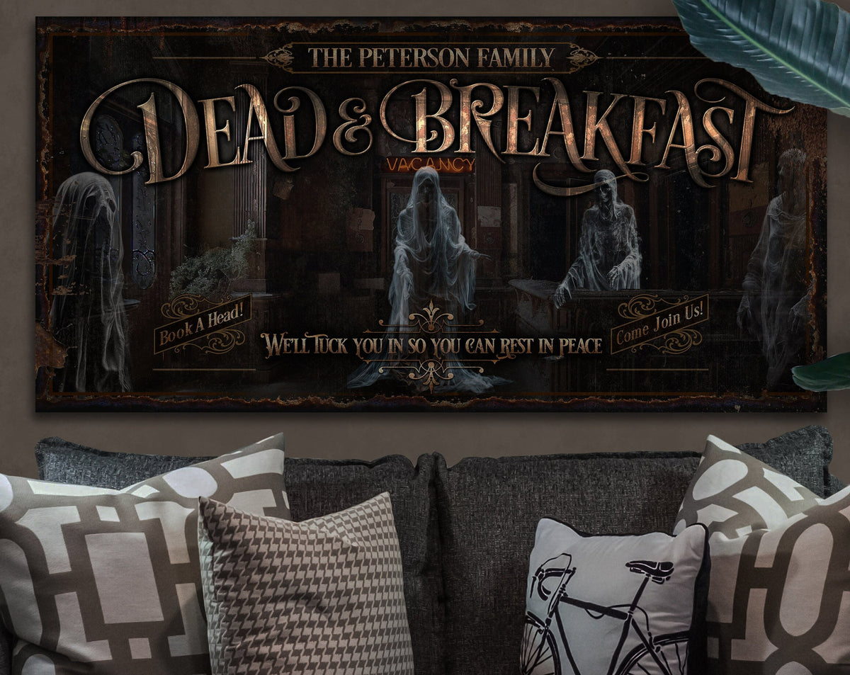 Aeticon Canvas Dead and Breakfast Halloween Sign | Ghostly Halloween Sign | Halloween Ghost Sign | Scary Halloween Sign | Outdoor or Indoor Halloween Sign