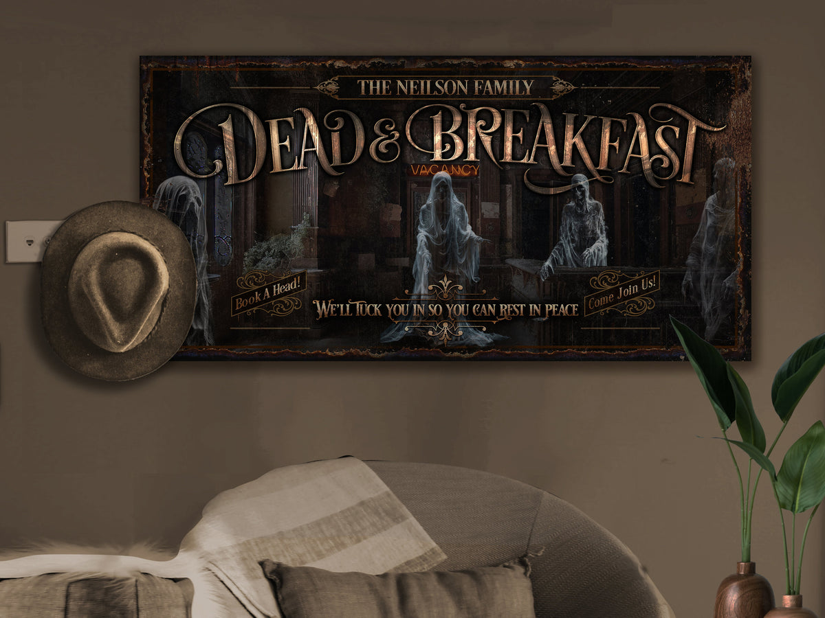Aeticon Canvas Dead and Breakfast Halloween Sign | Ghostly Halloween Sign | Halloween Ghost Sign | Scary Halloween Sign | Outdoor or Indoor Halloween Sign