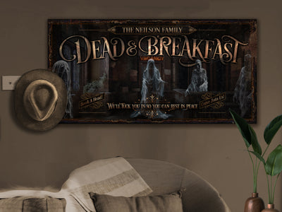 Aeticon Canvas Dead and Breakfast Halloween Sign | Ghostly Halloween Sign | Halloween Ghost Sign | Scary Halloween Sign | Outdoor or Indoor Halloween Sign