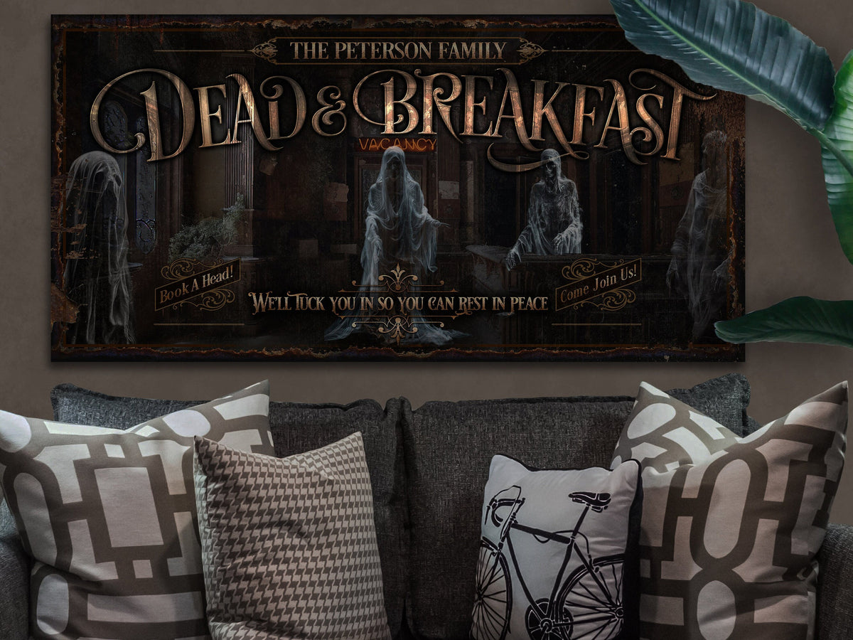 Aeticon Canvas Dead and Breakfast Halloween Sign | Ghostly Halloween Sign | Halloween Ghost Sign | Scary Halloween Sign | Outdoor or Indoor Halloween Sign