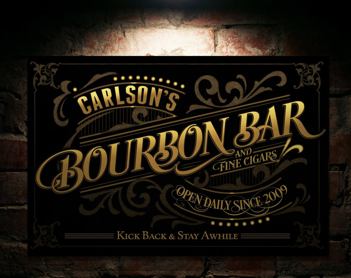 Aeticon Canvas Personalized Bourbon Bar Sign | Bourbon Bar Cigar Sign | Bourbon and Cigars Sign | Rustic Bourbon Sign | Vintage Bourbon Bar Sign