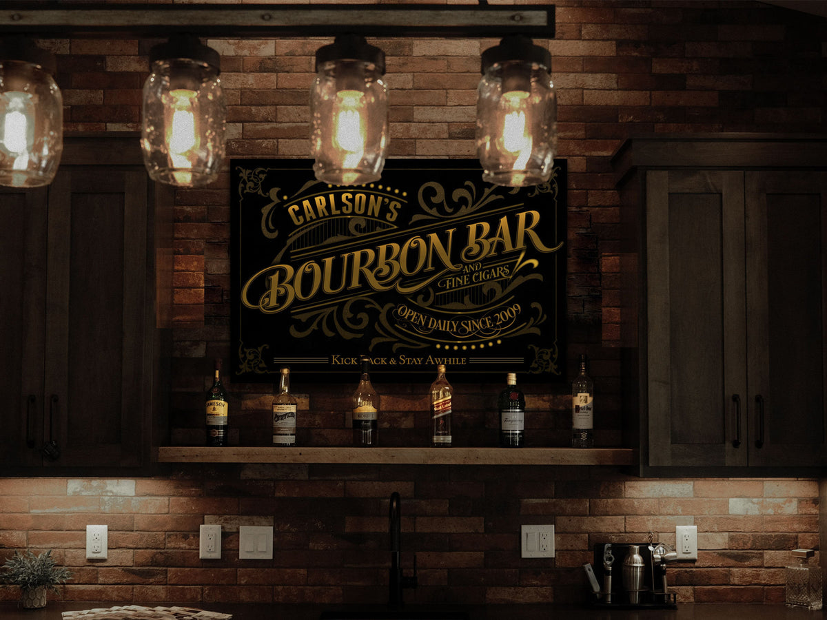 Aeticon Canvas Personalized Bourbon Bar Sign | Bourbon Bar Cigar Sign | Bourbon and Cigars Sign | Rustic Bourbon Sign | Vintage Bourbon Bar Sign
