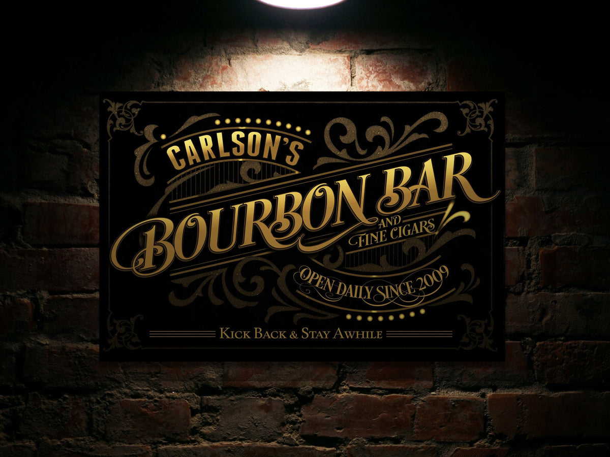 Aeticon Canvas Personalized Bourbon Bar Sign | Bourbon Bar Cigar Sign | Bourbon and Cigars Sign | Rustic Bourbon Sign | Vintage Bourbon Bar Sign