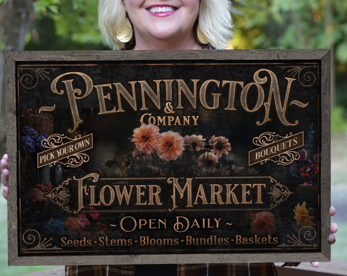 Aeticon Canvas Spring Flower Market Sign | Personalized Flower Market | Spring Sign | Vintage Flowers | Flower Wall Art | Metal Print