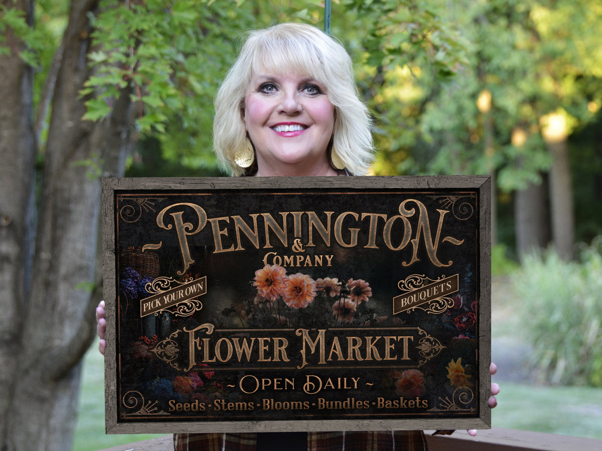 Aeticon Canvas Spring Flower Market Sign | Personalized Flower Market | Spring Sign | Vintage Flowers | Flower Wall Art | Metal Print