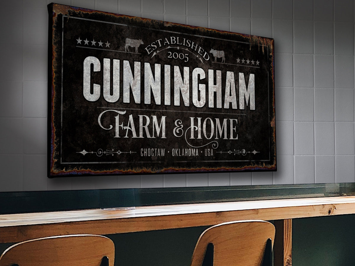 Aeticon Canvas Black Angus Cattle Ranch Sign | Last Name Farmhouse Sign | Black Farmhouse Sign | Ranch House Plans | Farm Wall Decor | Distressed Sign
