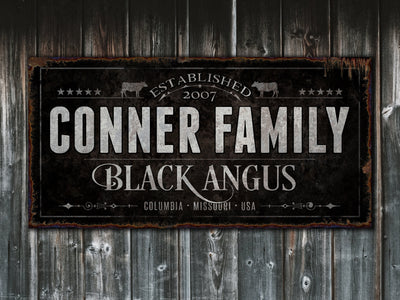 Aeticon Canvas Black Angus Cattle Ranch Sign | Last Name Farmhouse Sign | Black Farmhouse Sign | Ranch House Plans | Farm Wall Decor | Distressed Sign