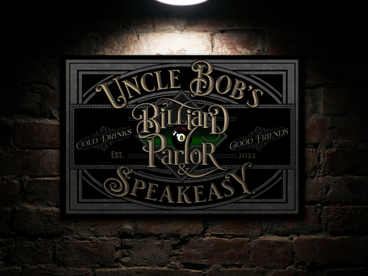 Aeticon Canvas Personalized Billiards Sign | Last Name Pool Hall | Basement Bar Speakeasy Lounge | Rustic Modern Farmhouse Wall Decor | Billiard Parlor
