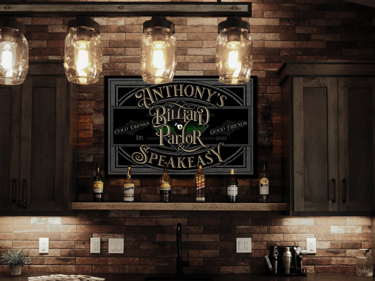 Aeticon Canvas Personalized Billiards Sign | Last Name Pool Hall | Basement Bar Speakeasy Lounge | Rustic Modern Farmhouse Wall Decor | Billiard Parlor