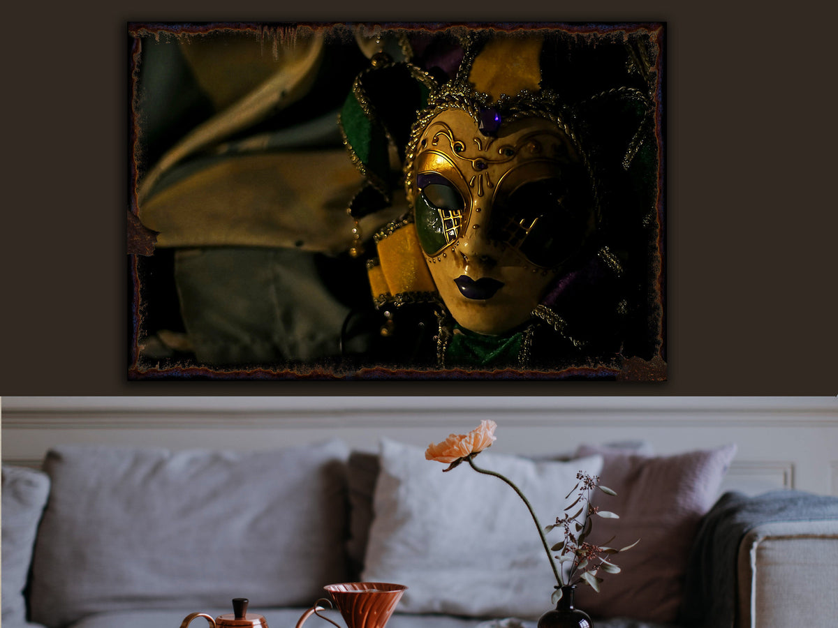 Aeticon Canvas Mardi Gras Decor Sign | Mardi Gras Mask Decor | Mardi Gras 2023 Decor | Urban Rust Mardi Gras | Distressed Mardi Gras 2023