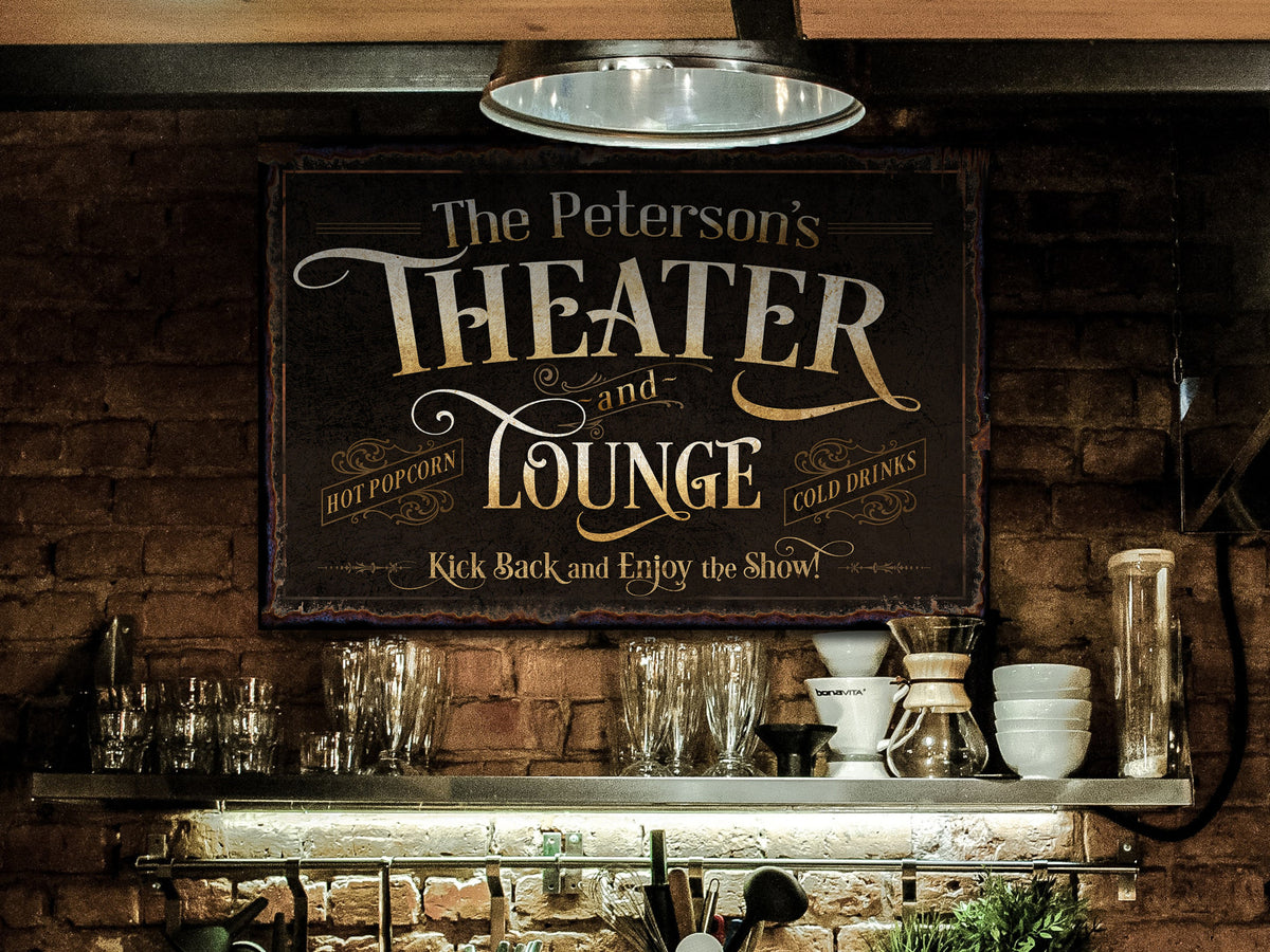 Aeticon Canvas Personalized Home Theater Decor | Theater and Lounge Sign | Large Theater Room Decor | Movie Room Sign | Modern Farmhouse | Large Metal Sign