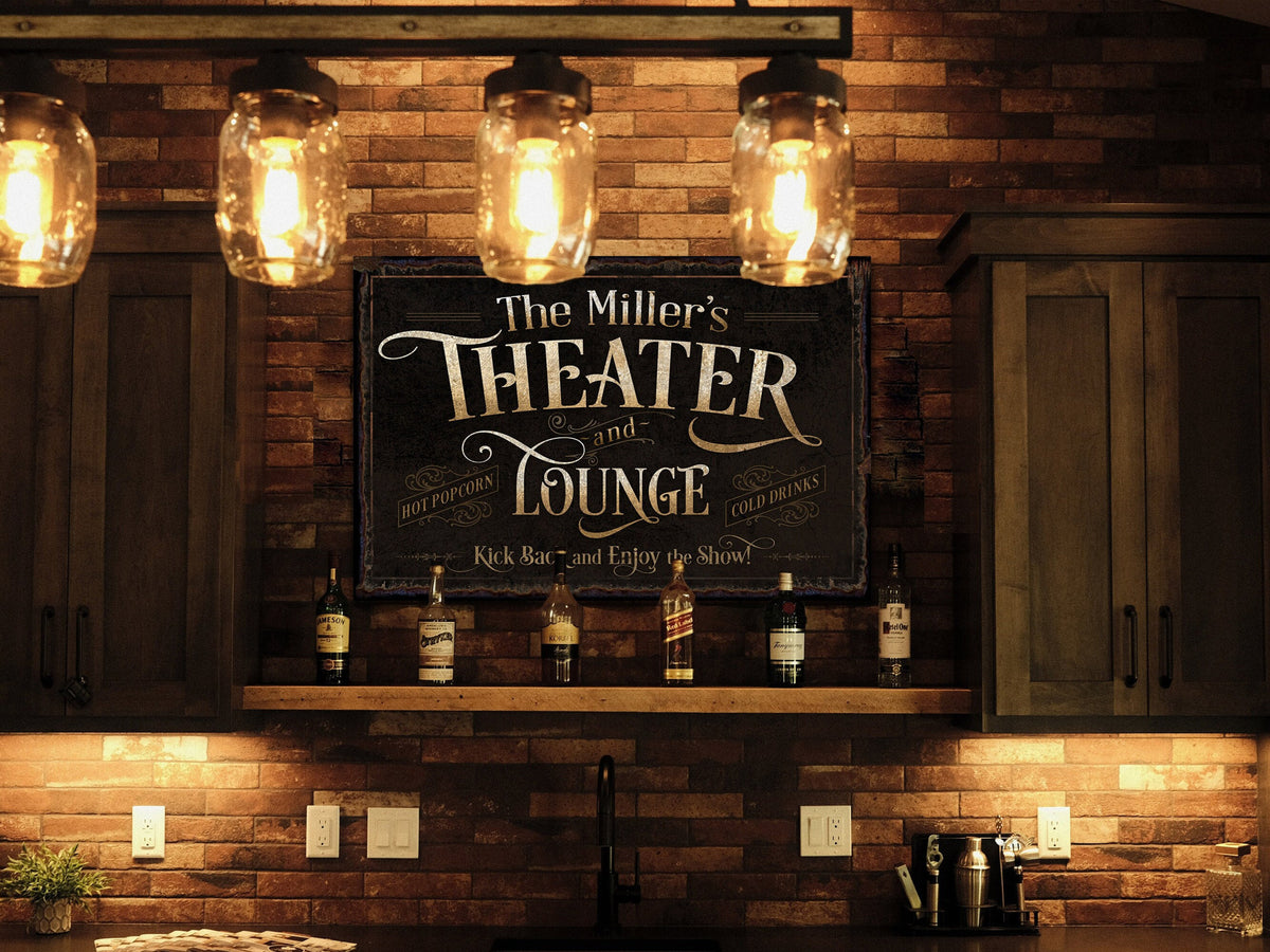 Aeticon Canvas Personalized Home Theater Decor | Theater and Lounge Sign | Large Theater Room Decor | Movie Room Sign | Modern Farmhouse | Large Metal Sign