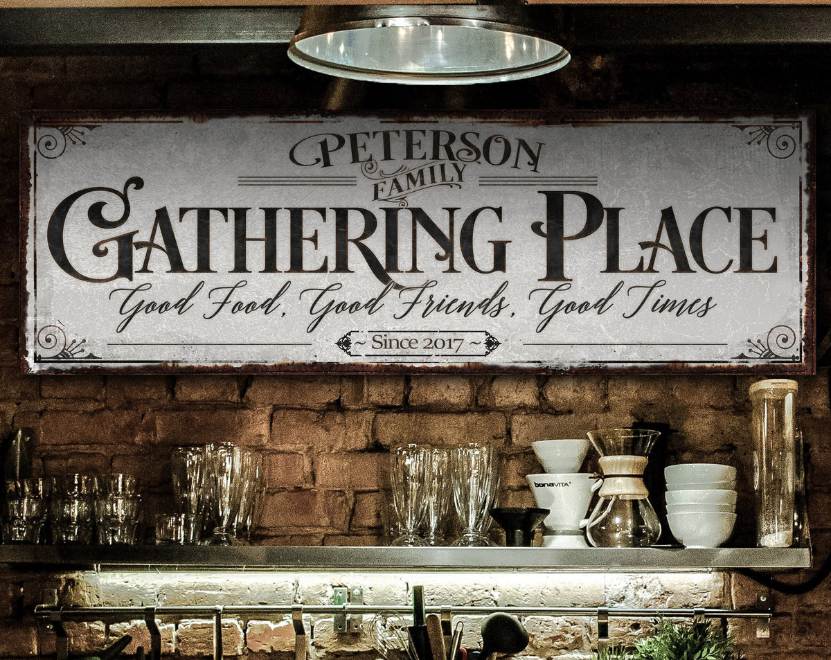 Aeticon Canvas The Gathering Place Sign | Established Date | Custom Last Name Sign | Personalized Sign | Living Room Wall Art | Modern Farmhouse Decor