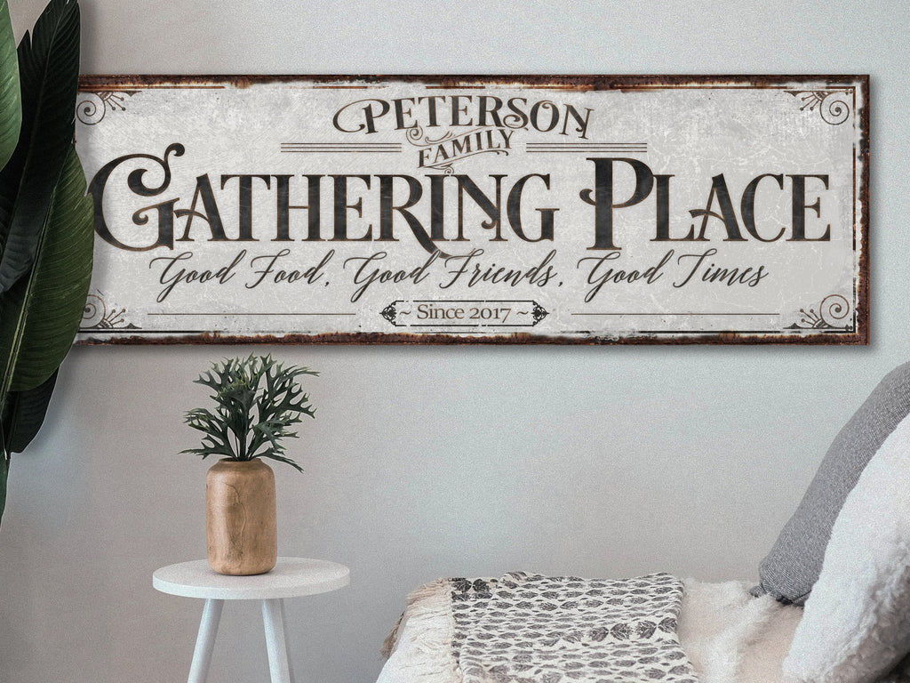 Aeticon Canvas The Gathering Place Sign | Established Date | Custom Last Name Sign | Personalized Sign | Living Room Wall Art | Modern Farmhouse Decor