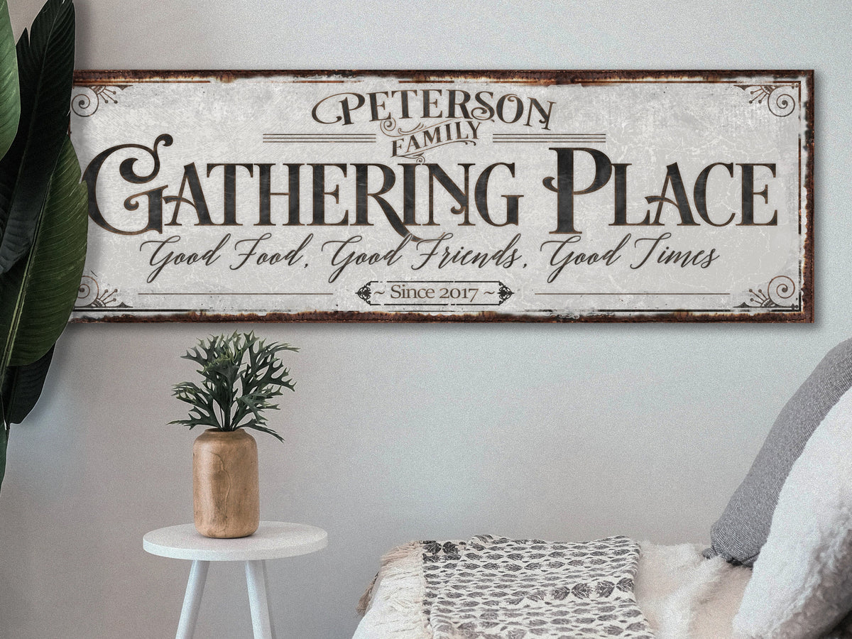 Aeticon Canvas The Gathering Place Sign | Established Date | Custom Last Name Sign | Personalized Sign | Living Room Wall Art | Modern Farmhouse Decor