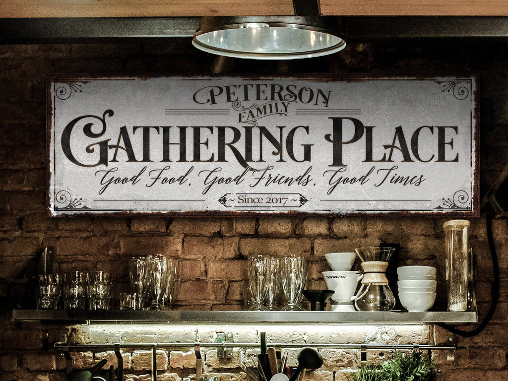 Aeticon Canvas The Gathering Place Sign | Established Date | Custom Last Name Sign | Personalized Sign | Living Room Wall Art | Modern Farmhouse Decor
