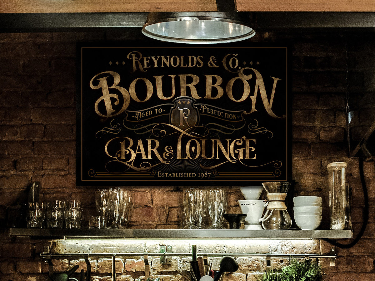 Aeticon Canvas Personalized Bourbon Bar & Lounge Sign | Bourbon Bar Sign | Bourbon Lounge Sign | Rustic Bourbon Sign | Vintage Bourbon Bar Sign