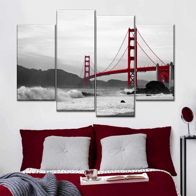 Cloudy Golden Gate Bridge Red Bridge Landscape Multi Canvas Wall Art Ideas, Multi Piece Panel Canvas Home Decor Housewarming Gift Ideas Framed Prints, Canvas