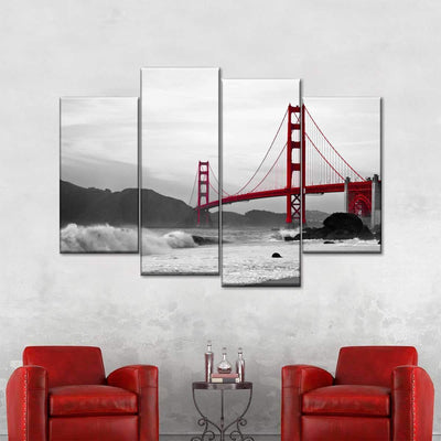 Cloudy Golden Gate Bridge Red Bridge Landscape Multi Canvas Wall Art Ideas, Multi Piece Panel Canvas Home Decor Housewarming Gift Ideas Framed Prints, Canvas