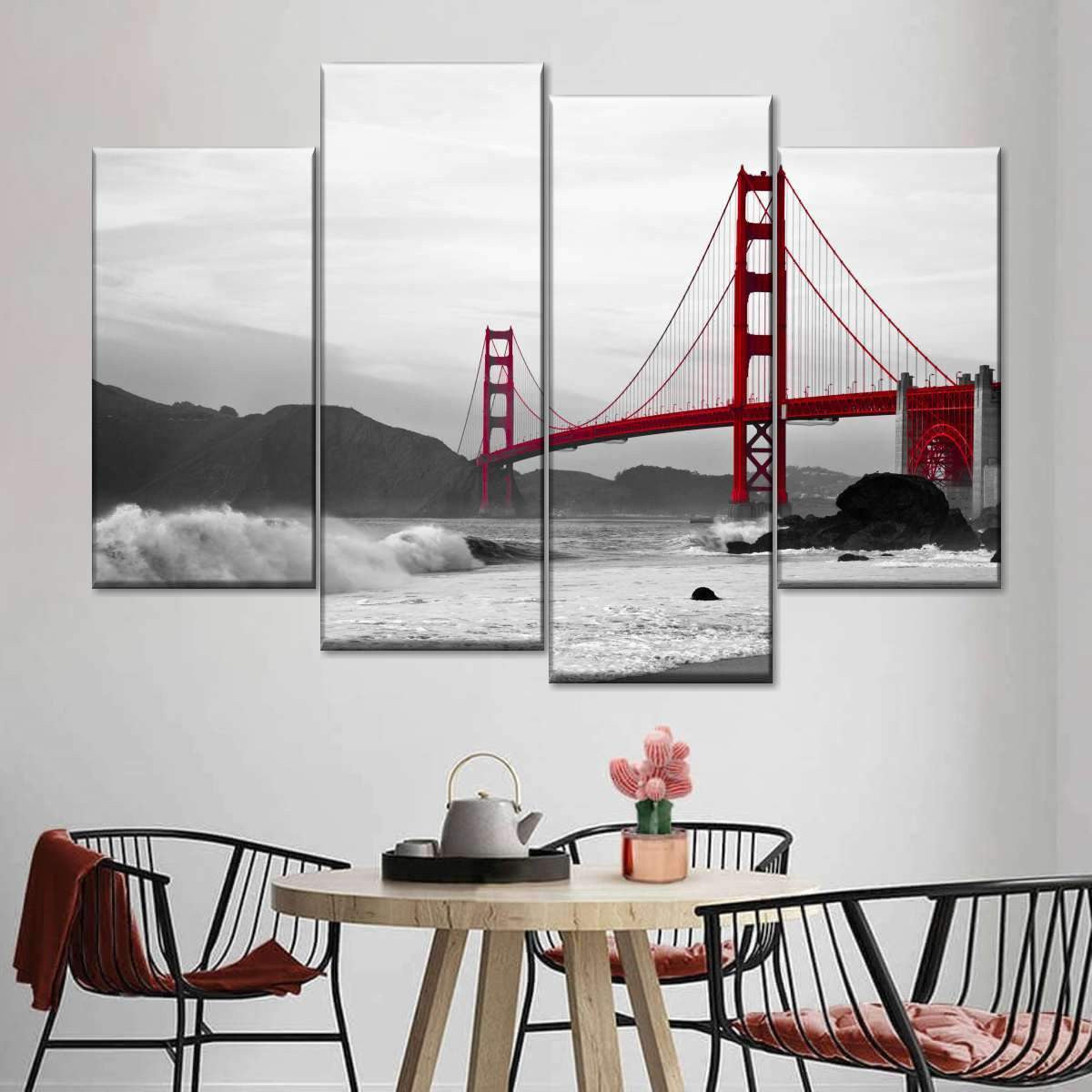 Cloudy Golden Gate Bridge Red Bridge Landscape Multi Canvas Wall Art Ideas, Multi Piece Panel Canvas Home Decor Housewarming Gift Ideas Framed Prints, Canvas