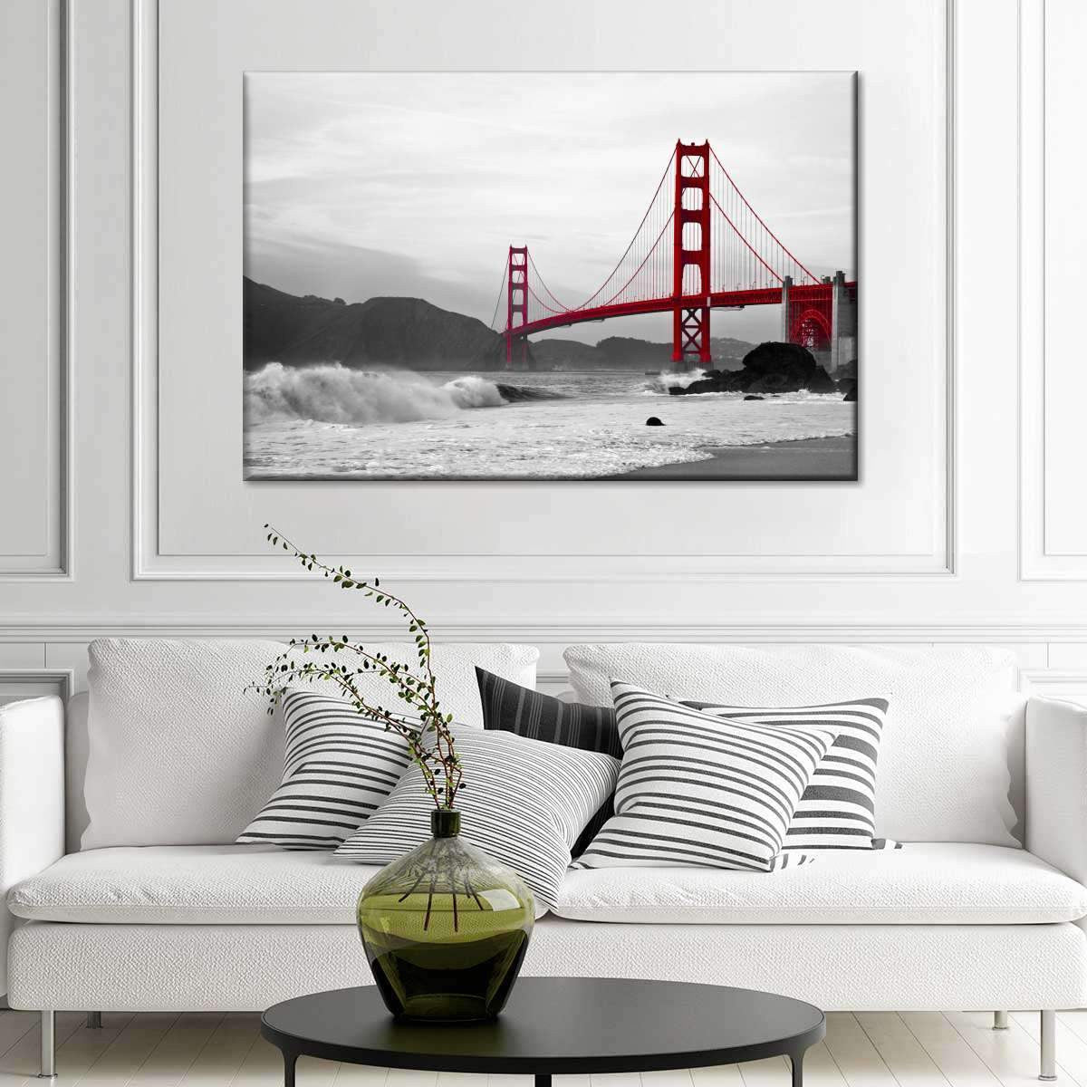 Cloudy Golden Gate Bridge Red Bridge Landscape Multi Canvas Wall Art Ideas, Multi Piece Panel Canvas Home Decor Housewarming Gift Ideas Framed Prints, Canvas