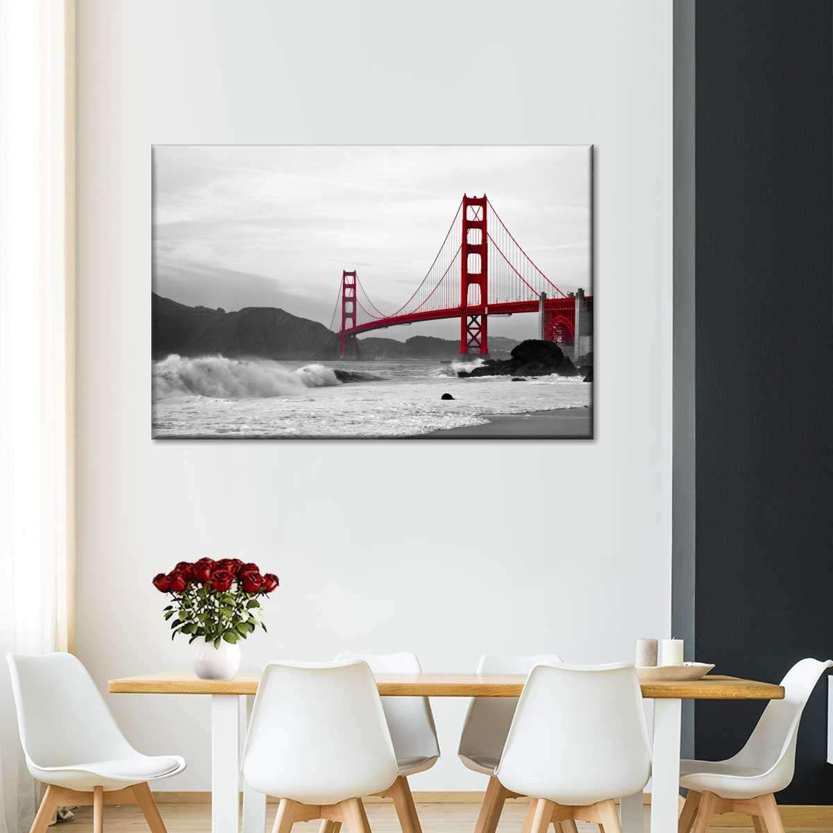 Cloudy Golden Gate Bridge Red Bridge Landscape Multi Canvas Wall Art Ideas, Multi Piece Panel Canvas Home Decor Housewarming Gift Ideas Framed Prints, Canvas