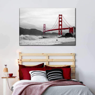 Cloudy Golden Gate Bridge Red Bridge Landscape Multi Canvas Wall Art Ideas, Multi Piece Panel Canvas Home Decor Housewarming Gift Ideas Framed Prints, Canvas