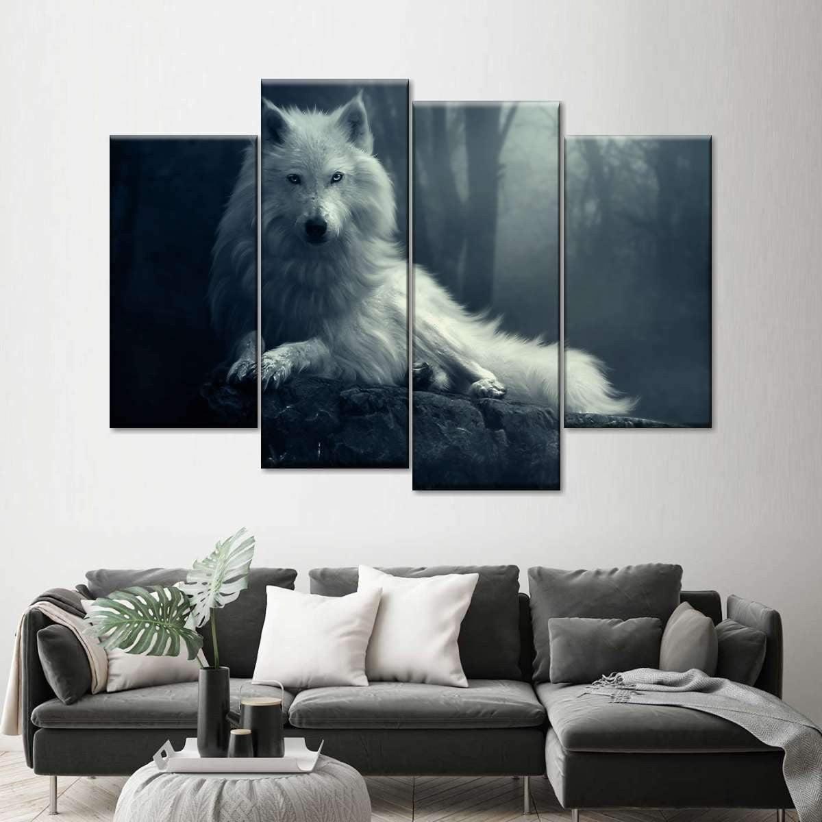 Gazing White Wolf Wild Animal White Wolf Lover Multi Canvas Wall Art Ideas, Multi Piece Panel Canvas Home Decor Housewarming Gift Ideas Framed Prints, Canvas