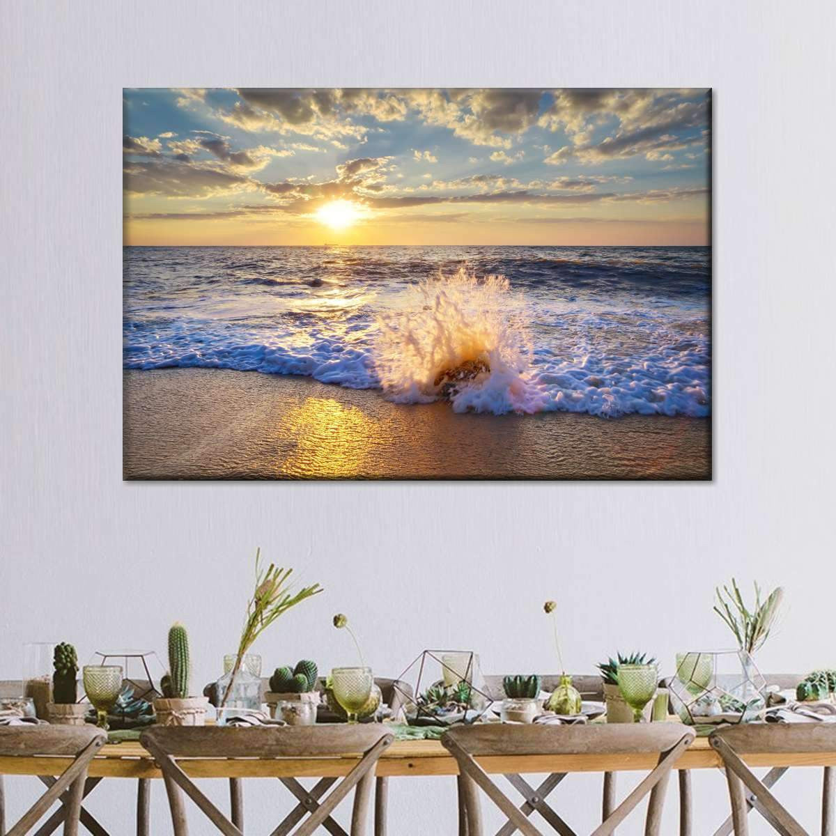Tranquil Waves Sunrise Ocean BLue Sea Natural Landscape Multi Canvas Wall Art Ideas, Multi Piece Panel Canvas Home Decor Housewarming Gift Ideas Framed Prints, Canvas