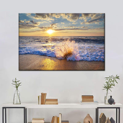 Tranquil Waves Sunrise Ocean BLue Sea Natural Landscape Multi Canvas Wall Art Ideas, Multi Piece Panel Canvas Home Decor Housewarming Gift Ideas Framed Prints, Canvas