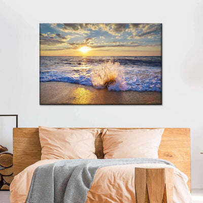 Tranquil Waves Sunrise Ocean BLue Sea Natural Landscape Multi Canvas Wall Art Ideas, Multi Piece Panel Canvas Home Decor Housewarming Gift Ideas Framed Prints, Canvas