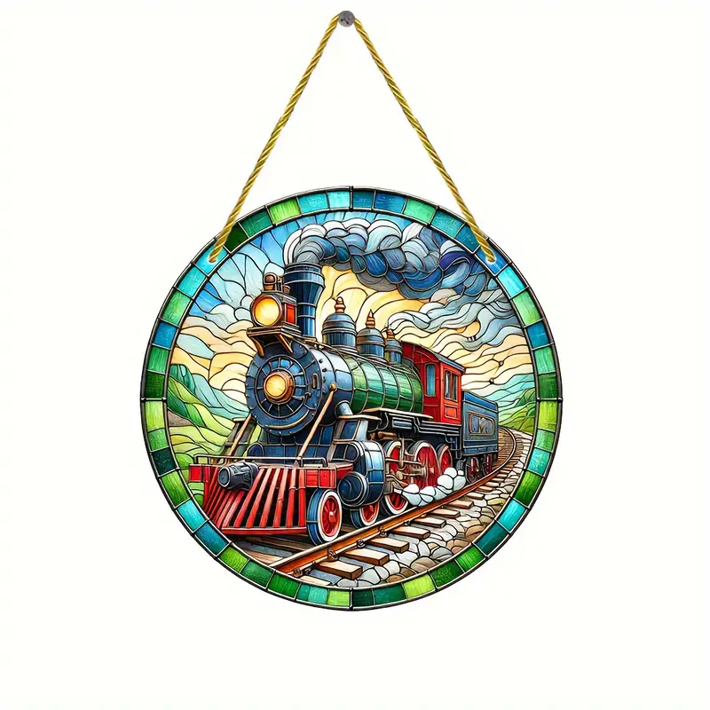Vintage Train Suncatcher Colorful Acrylic Faux Stained Glass Style