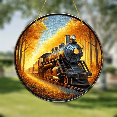 Train Sun Catcher Round Acrylic Stained Window Hanging Decor