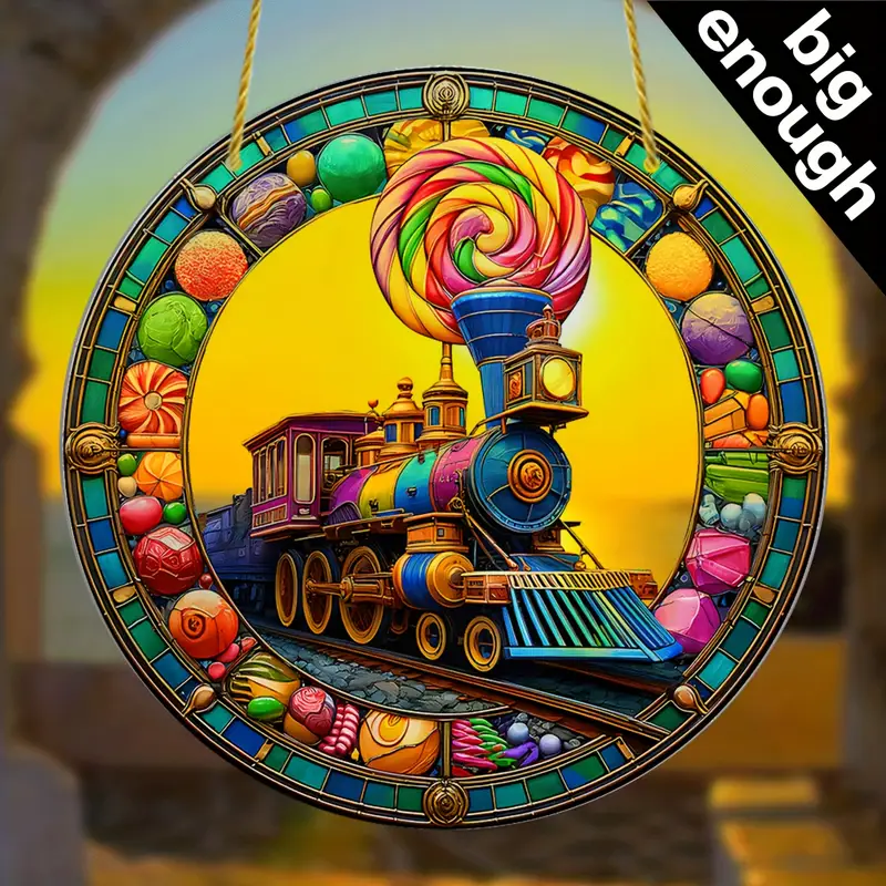 Acrylic Train Suncatcher Round Colorful Window Hanging, Festive Holiday & Everyday Decor